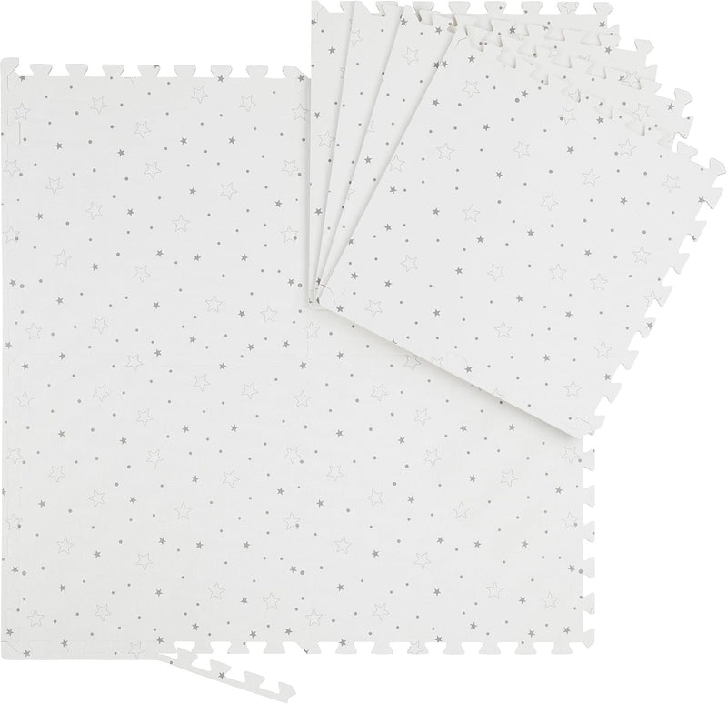 8-Piece EVA Foam Puzzle Mat, Free from Toxic Substances, Stars and Dots, White/Grey 2m x 1m