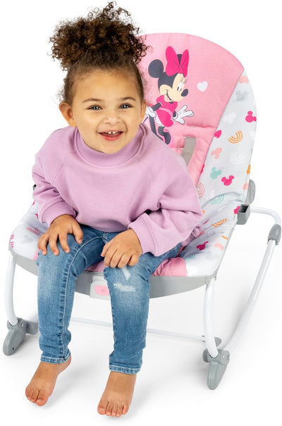 Bright Starts Disney Baby Infant to Toddler Rocker with Soothing Vibrations, Minnie Mouse