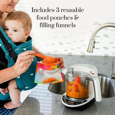 Baby Brezza One Step Food Maker Deluxe + FREE Reusable Pouches (3-Pack) & Weaning Guide