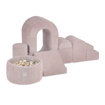 PLUSH Playground Castle With Pool + 150 balls Premium Corduroy Beige/Grey/Blue/Pink