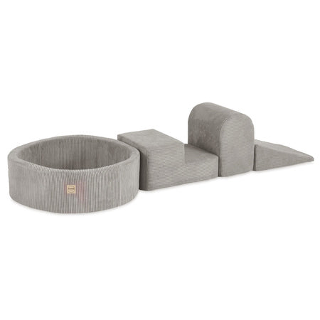 PLUSH Playground 3 Elements + Dry Pool 90x30 +200 Balls Premium Corduroy Beige/Grey/Green