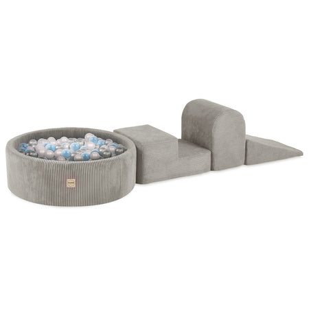 PLUSH Playground 3 Elements + Dry Pool 90x30 +200 Balls Premium Corduroy Beige/Grey/Green