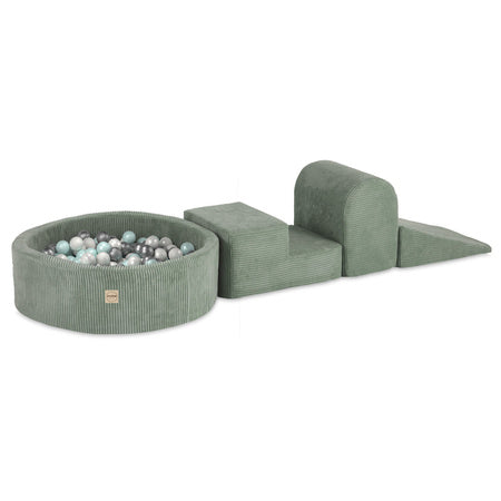 PLUSH Playground 3 Elements + Dry Pool 90x30 +200 Balls Premium Corduroy Beige/Grey/Green