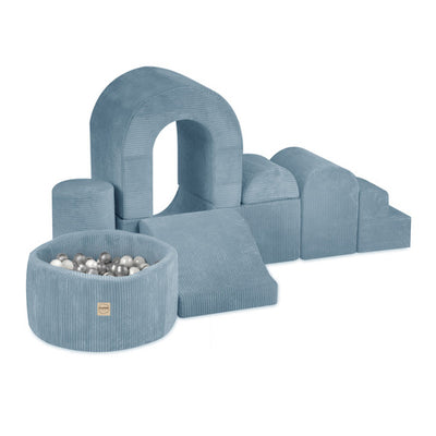 PLUSH Playground Castle With Pool + 150 balls Premium Corduroy Beige/Grey/Blue/Pink
