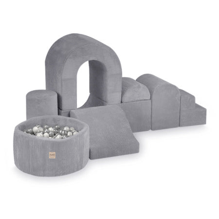 PLUSH Playground Castle With Pool + 150 balls Premium Corduroy Beige/Grey/Blue/Pink