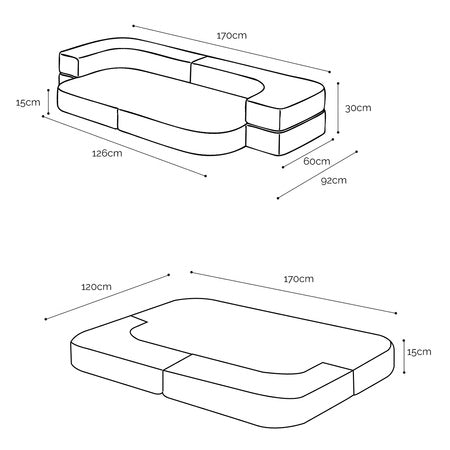 PLUSH Sofa Bed Foldie, Premium Corduroy Beige/Grey/Blue