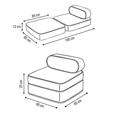 PLUSH Child's Reclining Chair, 150x60x25 cm Premium Corduroy Beige/Grey/Blue/Pink