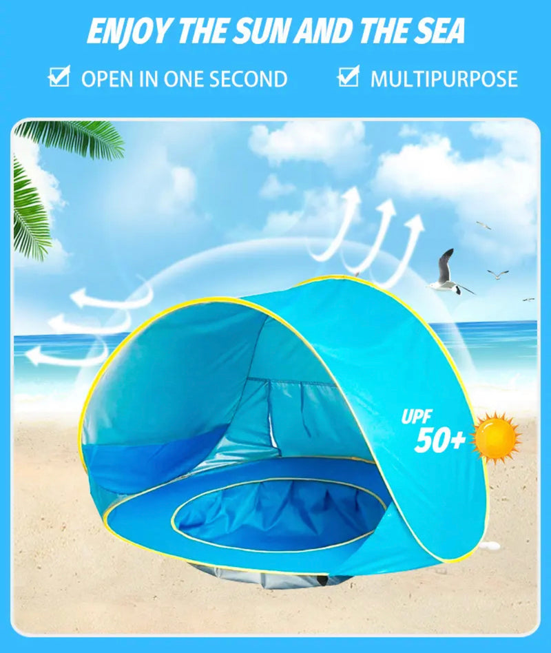 Outdoor Anti-UV UPF 50+ Beach Sun Shelter With Pool Pink/Blue/Orange