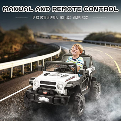 12V Electric Kids Toy Car, Dual Drive Off-road Vehicle with Remote Control, White
