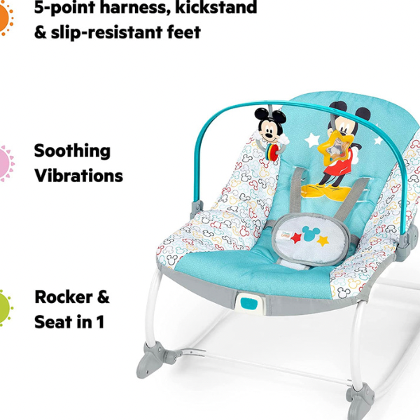 Bright Starts Disney Baby Infant to Toddler Rocker with Soothing Vibrations, Mickey Mouse