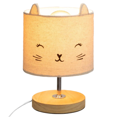 Kids Lamp With Shade 21cm Height Grey Cat/ Beige Bear